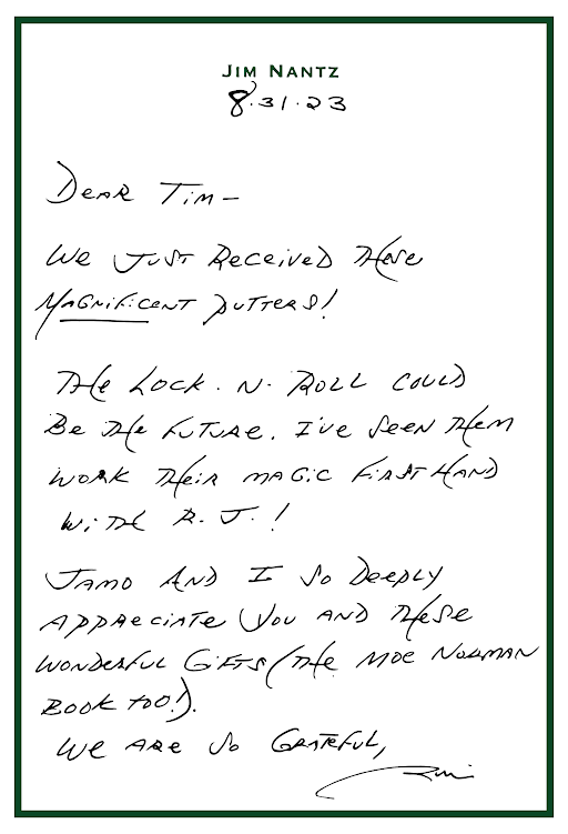 Handwritten letter from Jim Nantz to Tim Graves, dated 8-31-23