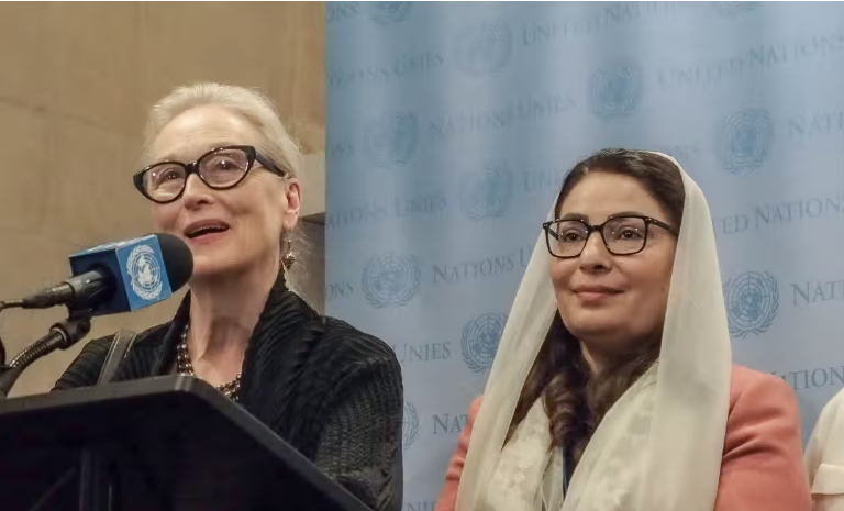 Meryl Streep and Asila Wardak at a UN women’s rights event in New York this week. Photograph: Bianca Otero/Zuma Press Wire/Rex/Shutterstock