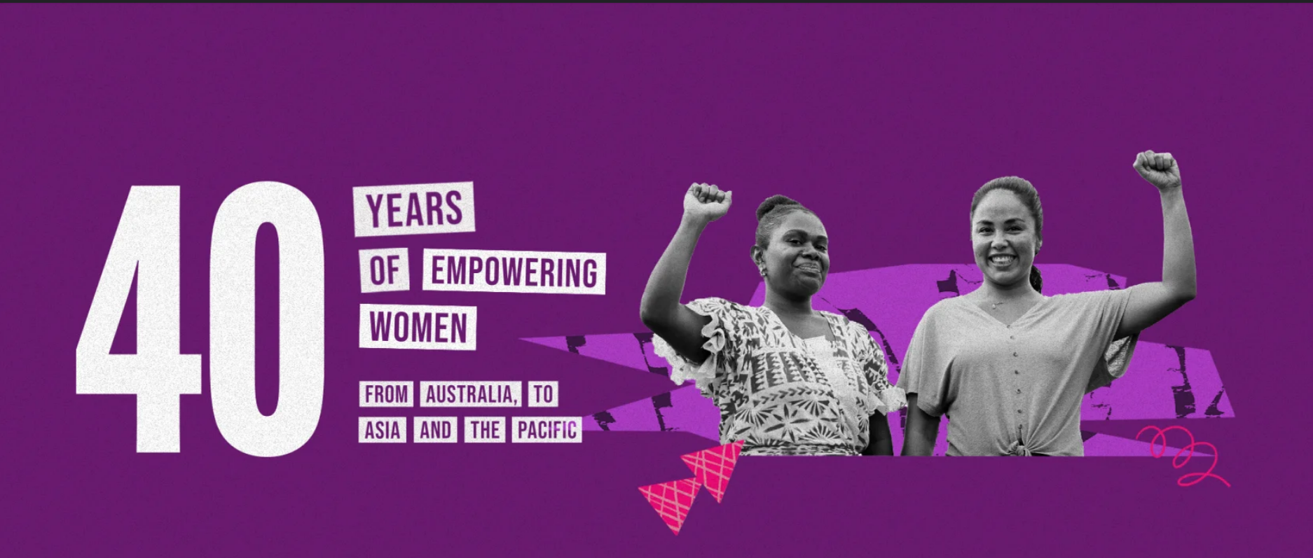 40 Years of Empowering Woman from Australia to Asia and the Pacific. IWDA 40 Year Herstory Banner
