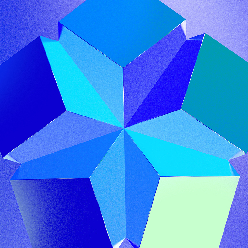 Art of five cubes coming together to make a star
