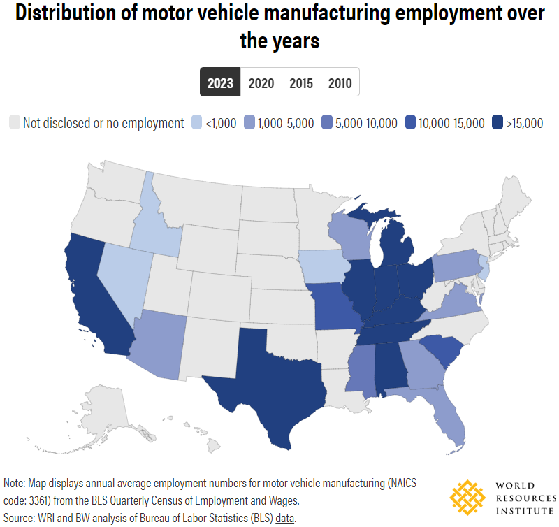 Distribution of motor vehicle manufacturing in the US