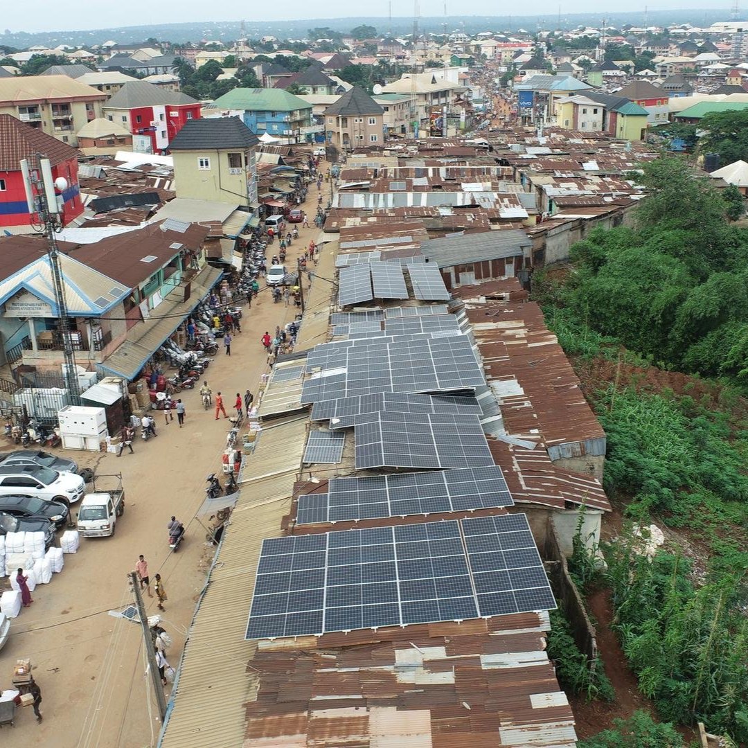 Solar panels at a market in Nigeria