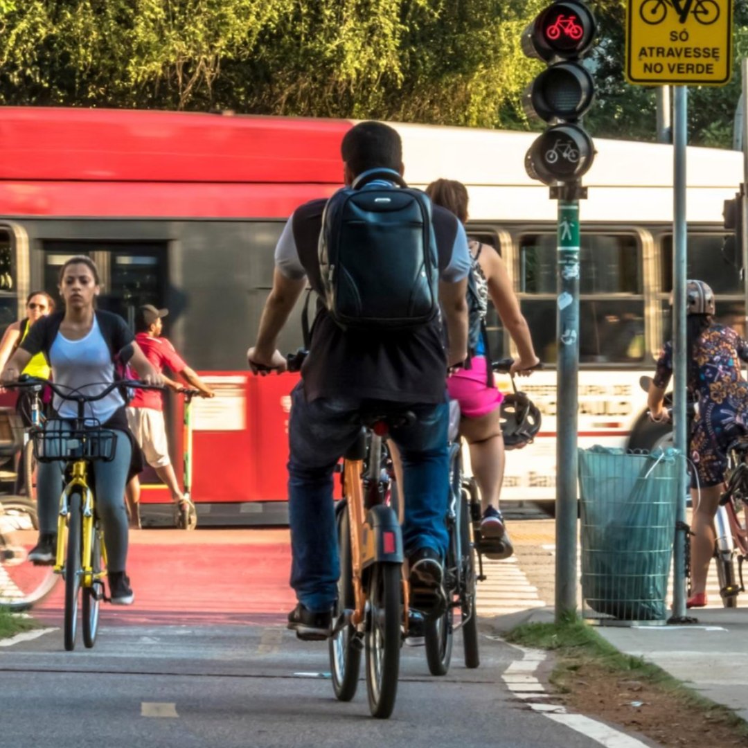 People cycling on bike lanes in São Paulo, Brazil