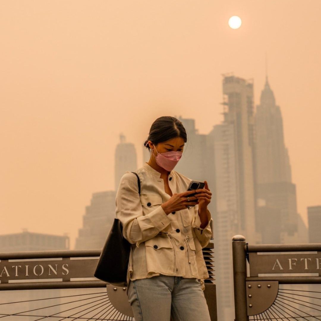 Women wear masks in New York City after Canadian wildfire causes dangerous air pollution