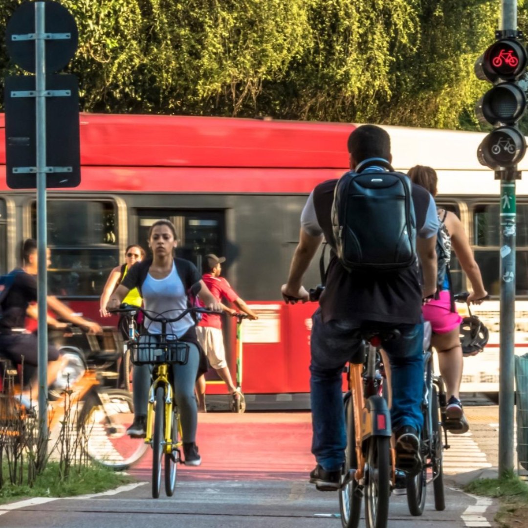 People cycling on bike lanes in São Paulo, Brazil