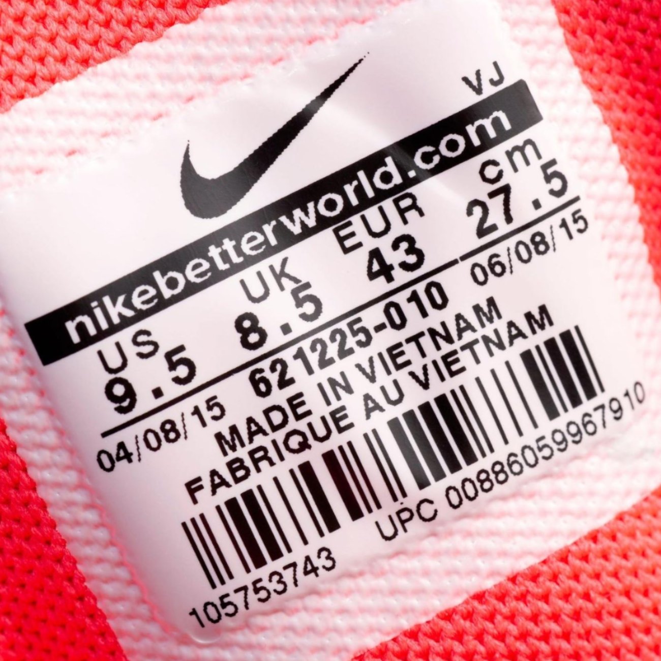 A closeup of a Nike tag that reads ''Made in Vietnam.''